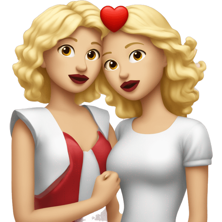 A red heart that is embraced by a blonde girl with red plump lips emoji