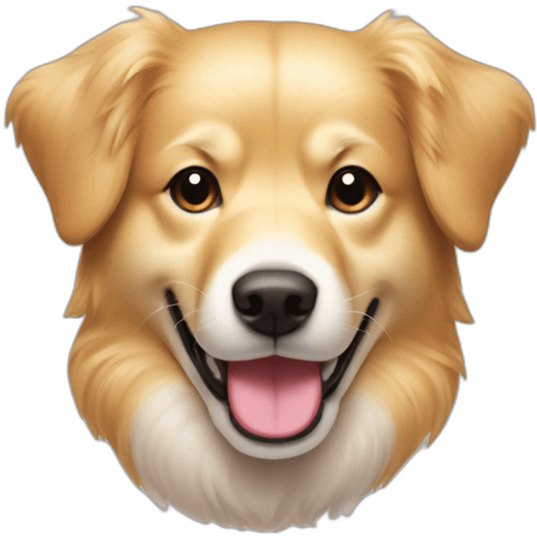 happy small mix-breed between Golden Retriever and Spitz with creme-colored fur and one pointy ear emoji