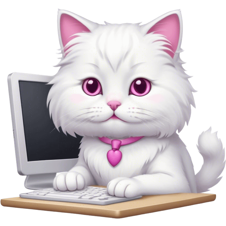 Cute cat doing homework on the computer  emoji