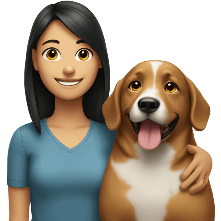 Girl smiling with dog indoors emoji