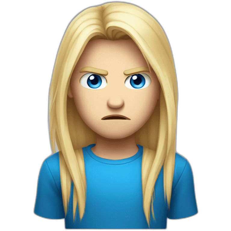 blue-eyed male angry frowning teenager long straight blond hair emoji