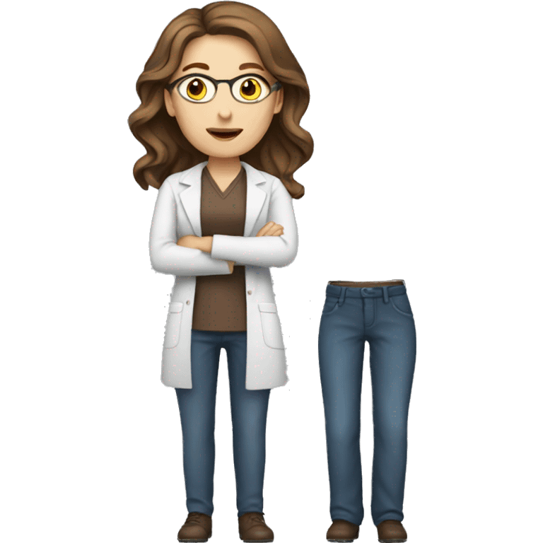 A female teacher with brown hair standing professional emoji