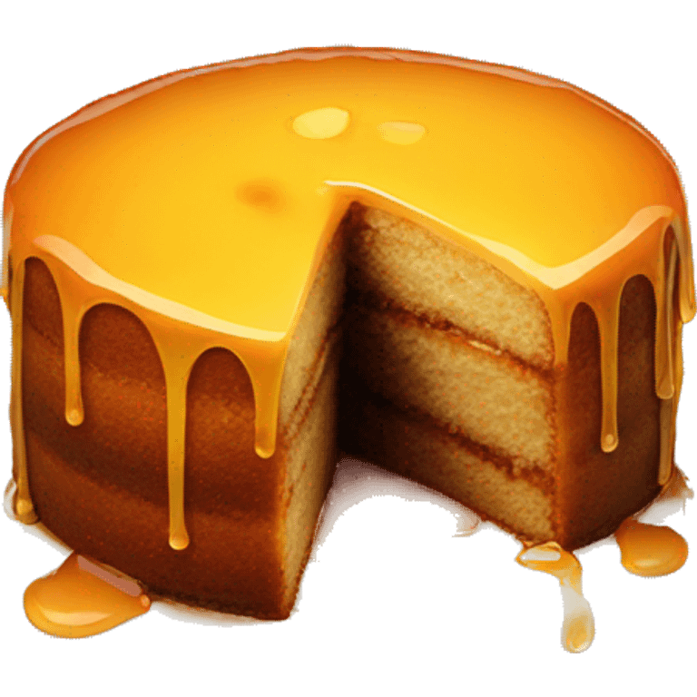 Realistic round cake with honey on top and dripping down the cake. emoji