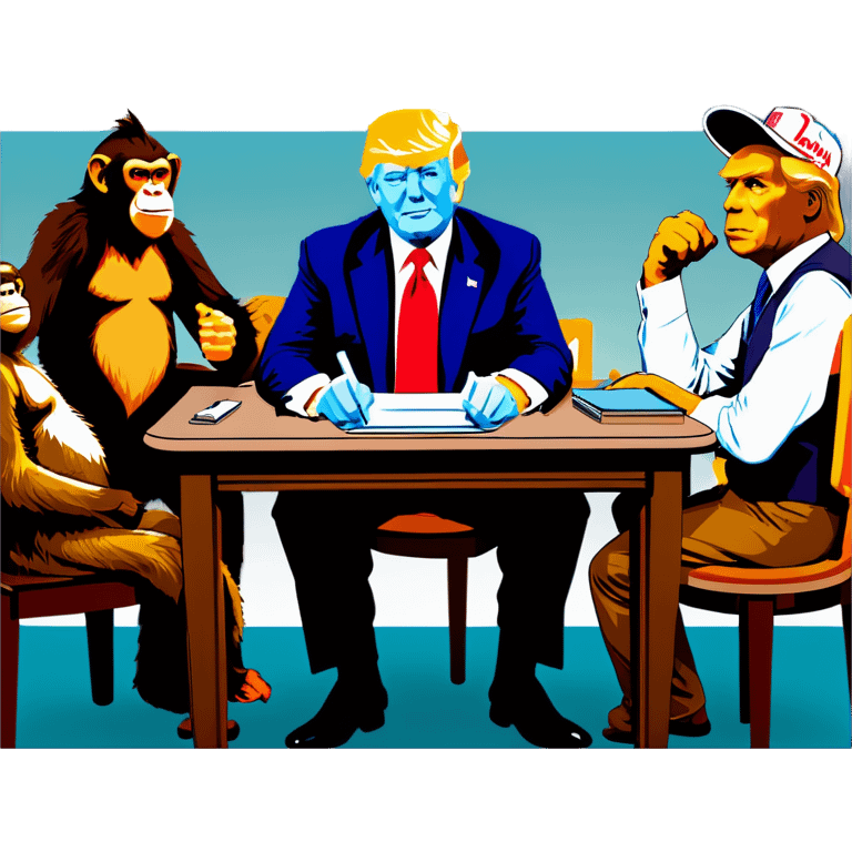 Stormy Daniels, a Monkey, a donkey, and Trump sit around a table emoji