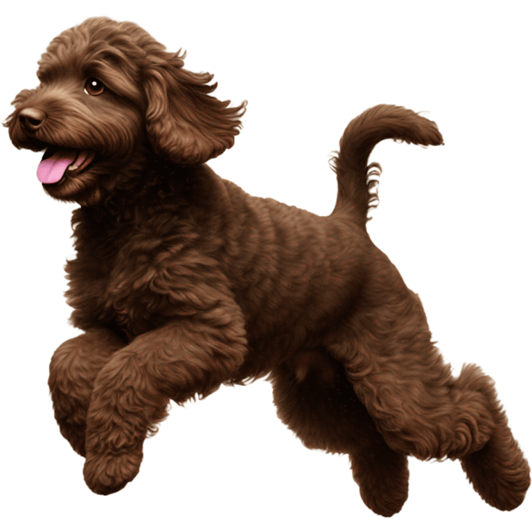 Dark brown Australian labradoodle puppy catching ball emoji