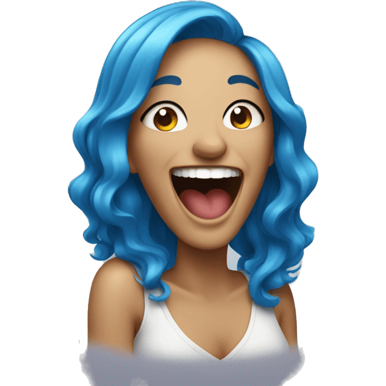 Lady laughing with blue hair  emoji