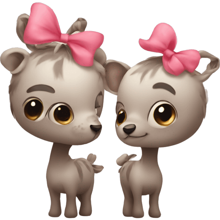 cute unusual animals with bows on their heads hugging emoji