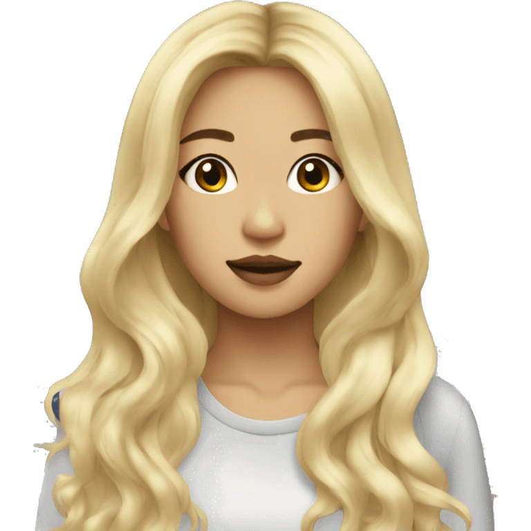 asian blonde long hair, city girl, wear make up emoji