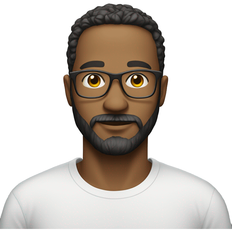 Bold man in is thirties with a beard and transparent glasses in a white tshirt emoji