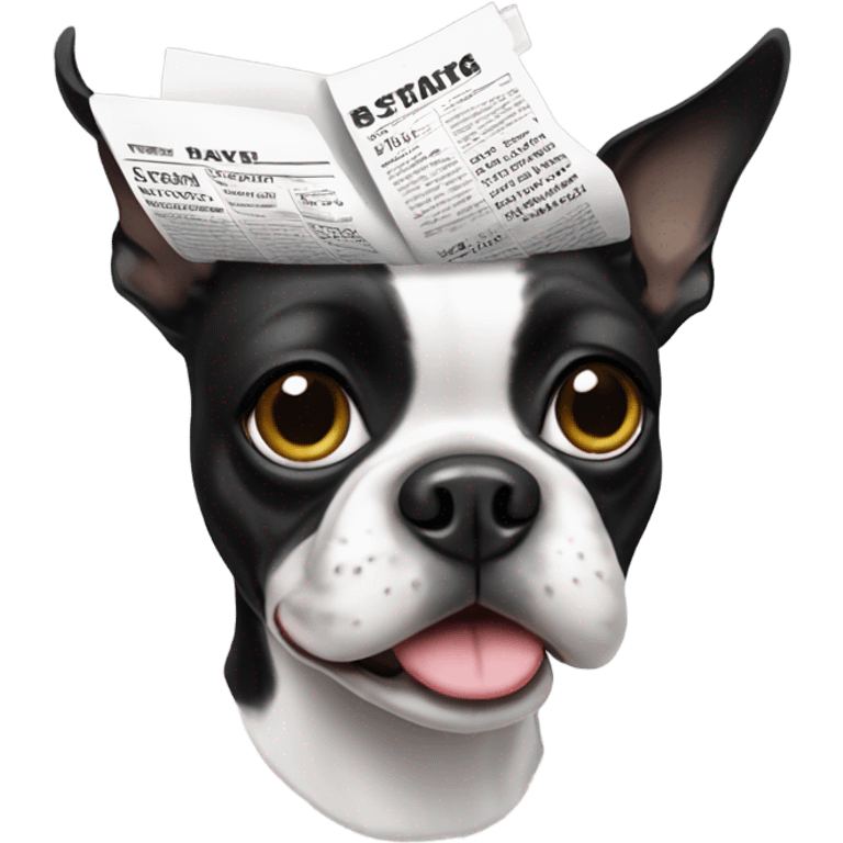 black and white boston terrier with a newspaper emoji