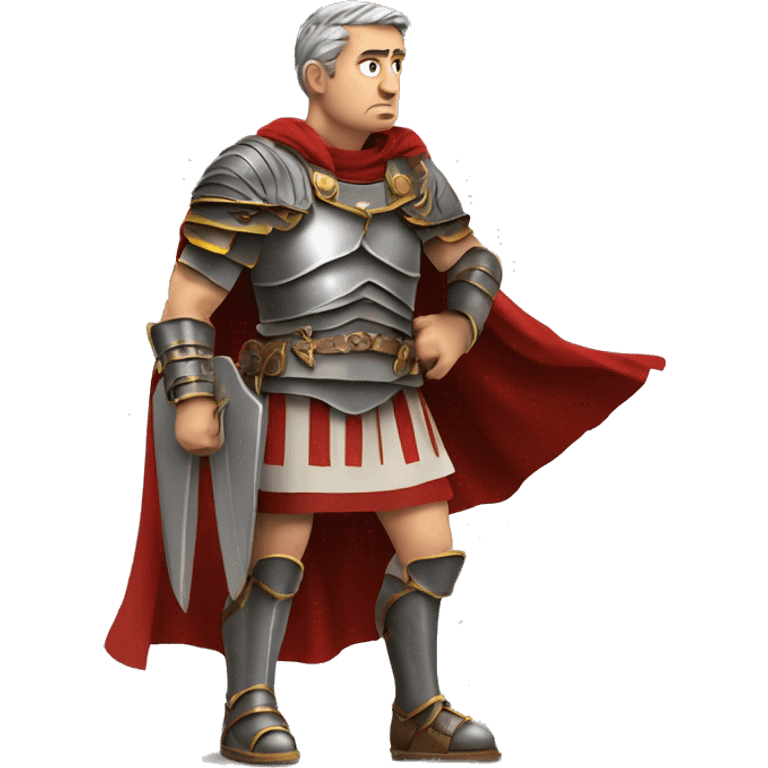 Anxious Roman General: A general in full armor and a cape, sweating with a tense, worried expression, as if concerned about the outcome of a battle or meeting. emoji