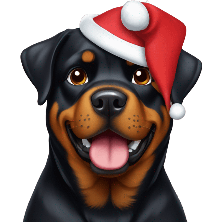 Rottweiler wearing Santa hat emoji