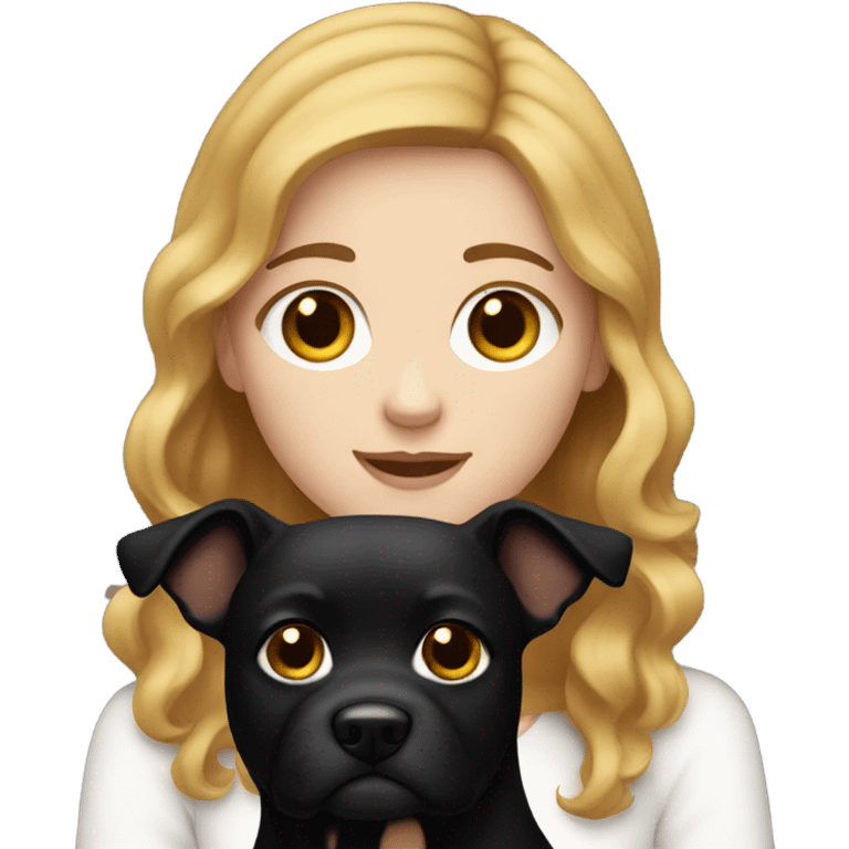 white girl with wavy brown hair holding black dog emoji