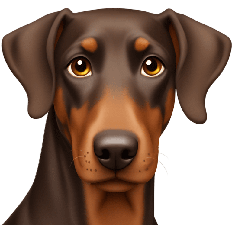 Different shades of brown Doberman without cropped ears looking forward and happy  emoji