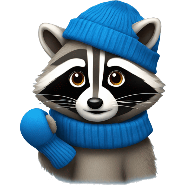 Raccoon wearing blue mittens and hat emoji