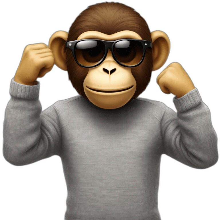 create an image of an emoji type monkey, this must have, very cool, sunglasses, sweater, doing the ok thumb sign, where png, full 4k, realistic emoji