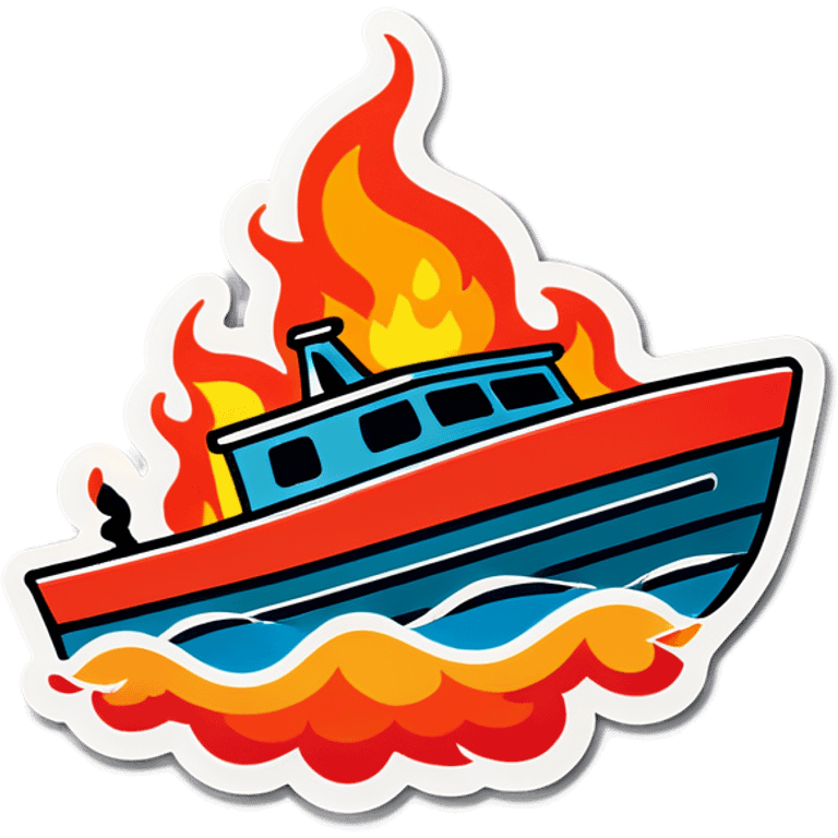 A Boat that is on fire sinking into water emoji