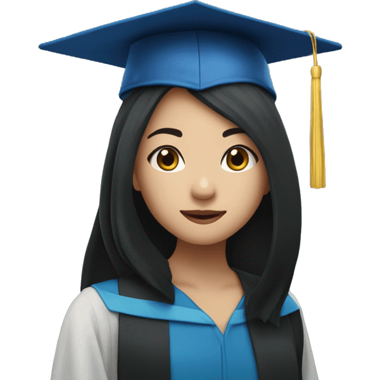 asian girl wearing blue graduation cap with long black hair emoji