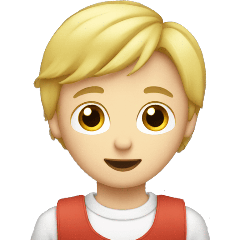 a blonde boy in a circle having a mac pc in fornt of him emoji