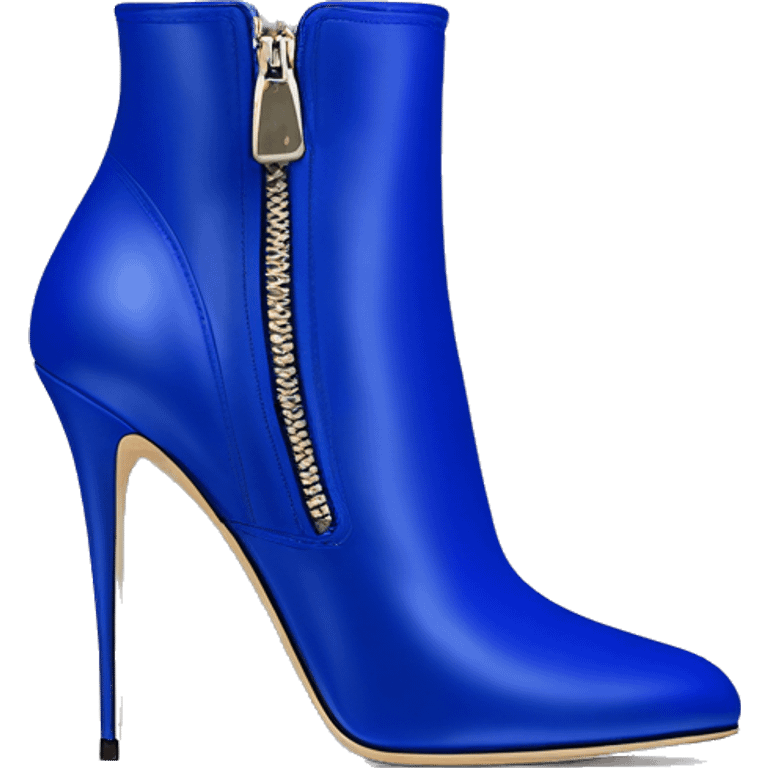 Realistic isolated top view of a pair of cobalt blue Jimmy Choo stiletto zippered ankle boots.  emoji