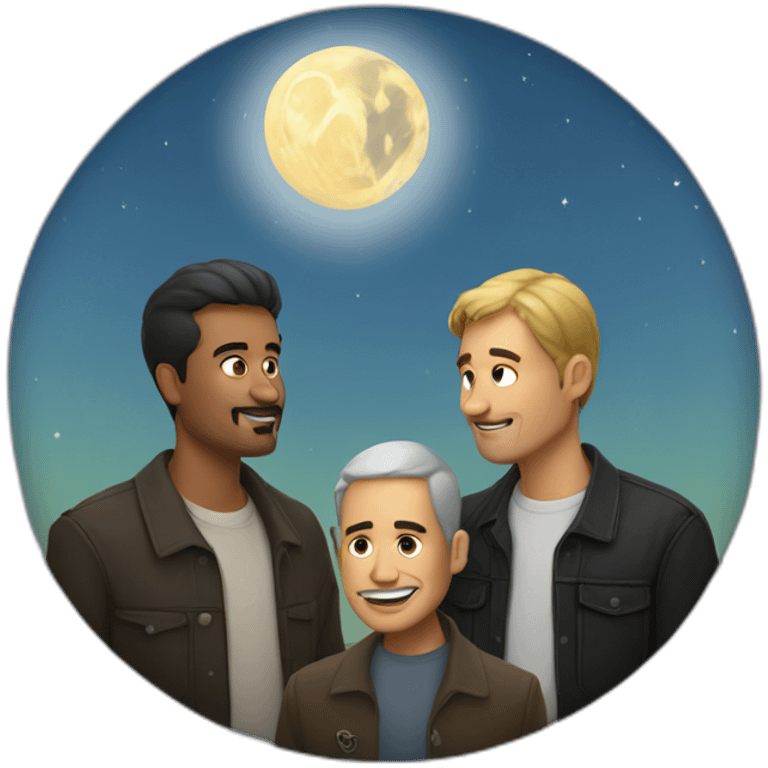 two white guys and a chicano looking at the moon emoji