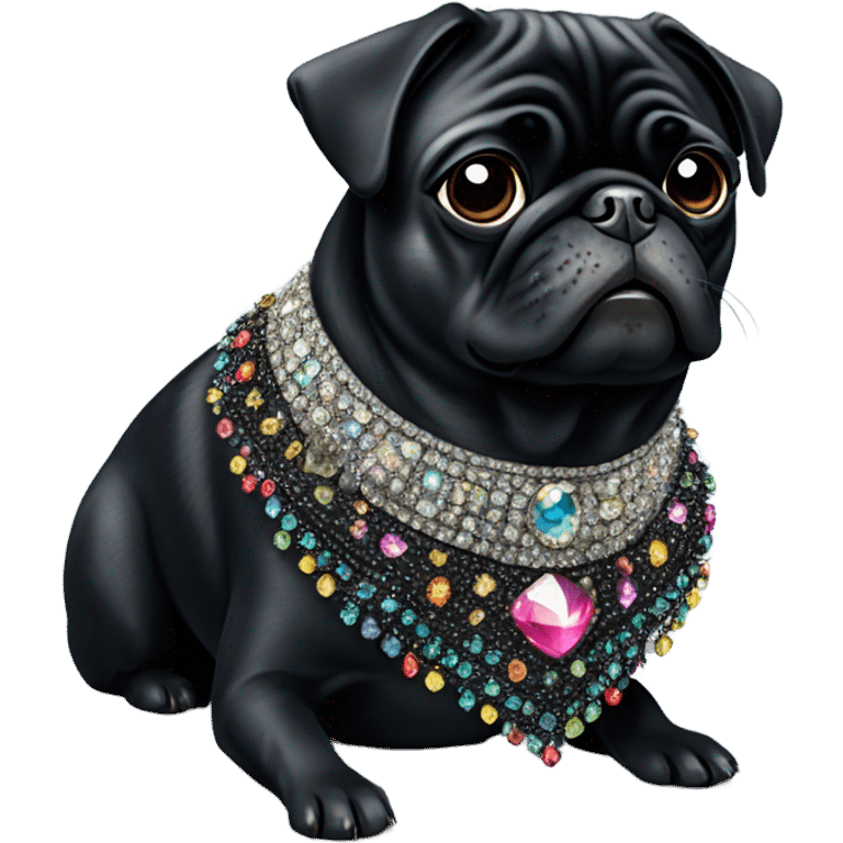 Black pug with bling collar emoji