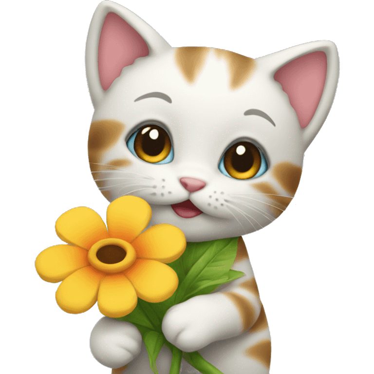 little kitty holding flower emoji