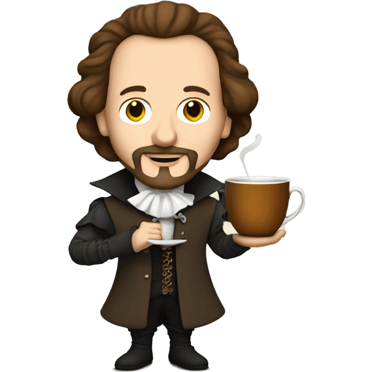 William Shakespeare holds a cup of tea in his hand emoji