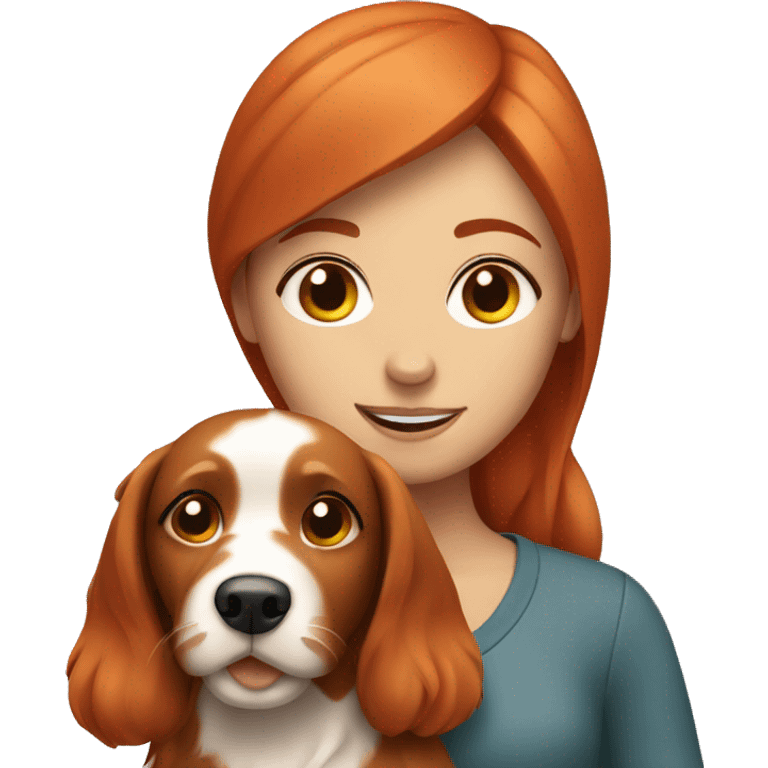 Red haired girl with dog emoji