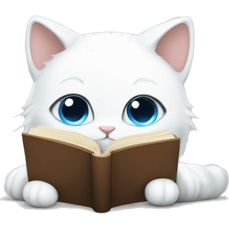 fluffy cute white cat reading a book emoji