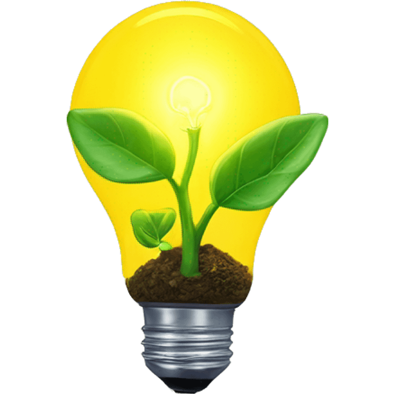 a plant sprout inside a yellow glowing idea lightbulb emoji