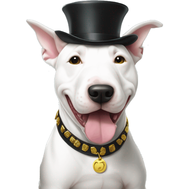 A very rich White Bull terrier with lots of money  emoji