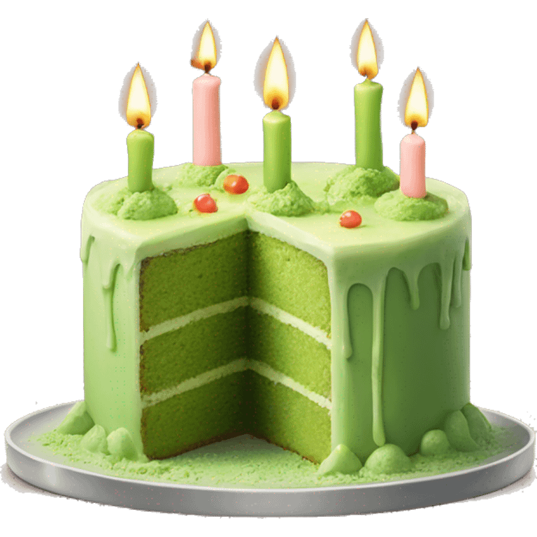 matcha cake with candles emoji