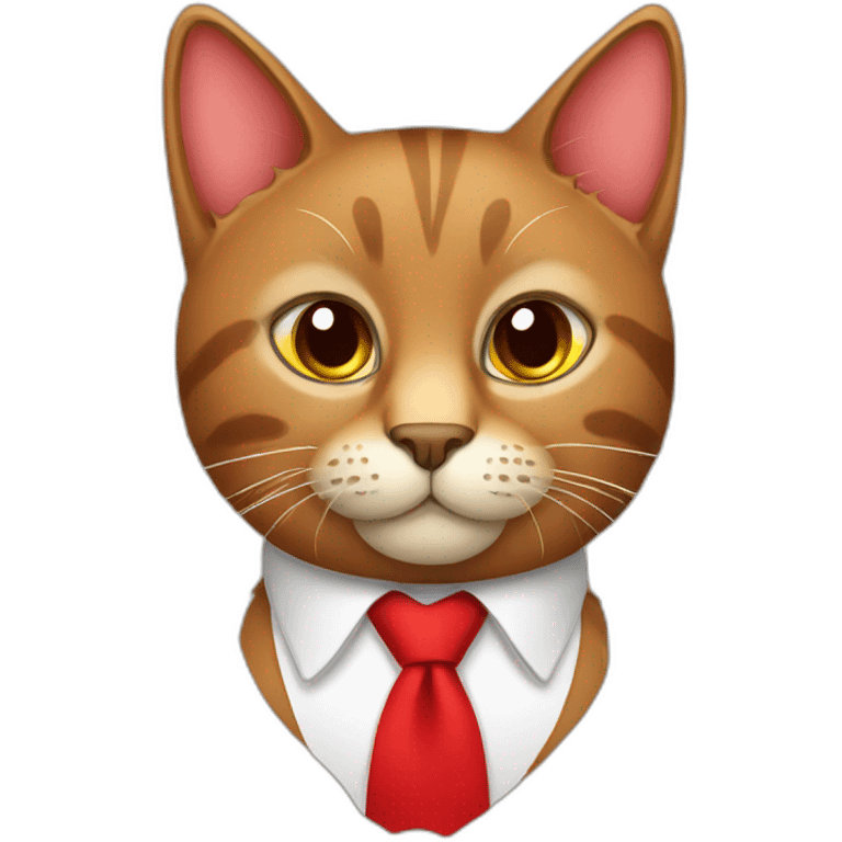 cartoon like brown cat with red tie emoji