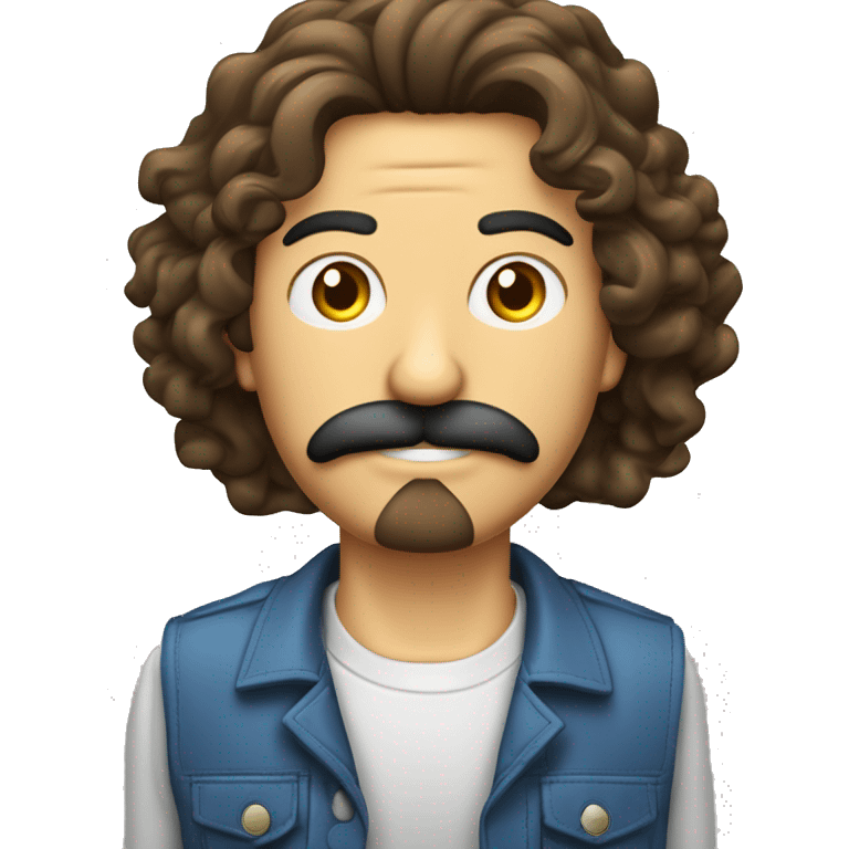 homem cabelo cachedo curto bigode fino e cavanhaque mexendo no notebook emoji