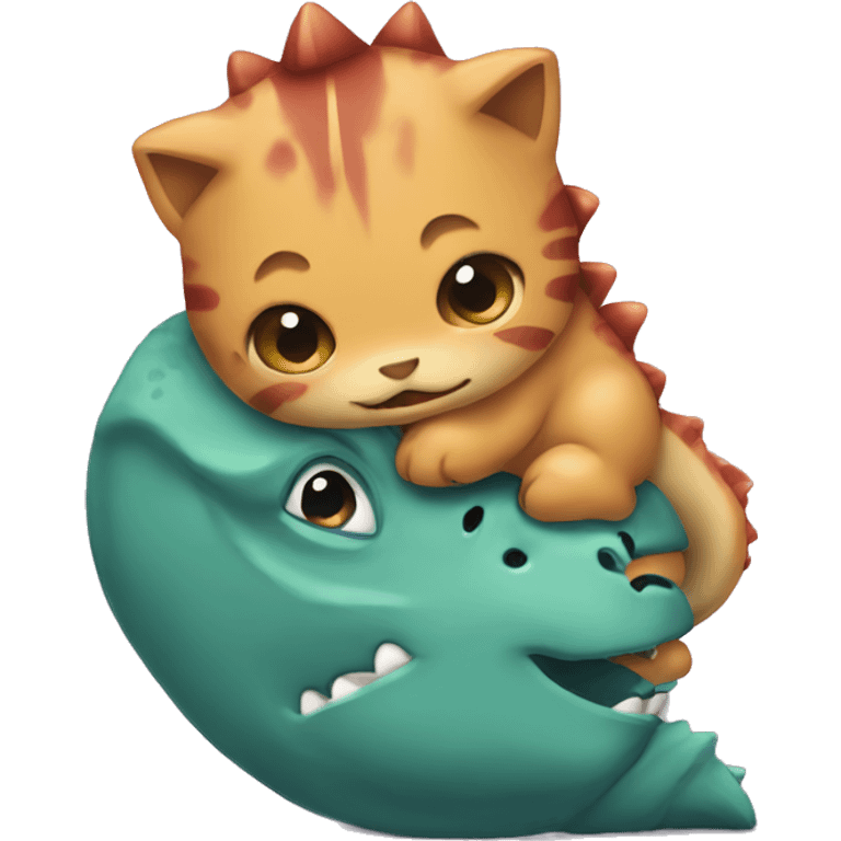 Dinosaur hugging a kitten emoji