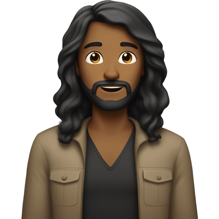 Brown woman with long black and a white man with black hair and beard emoji