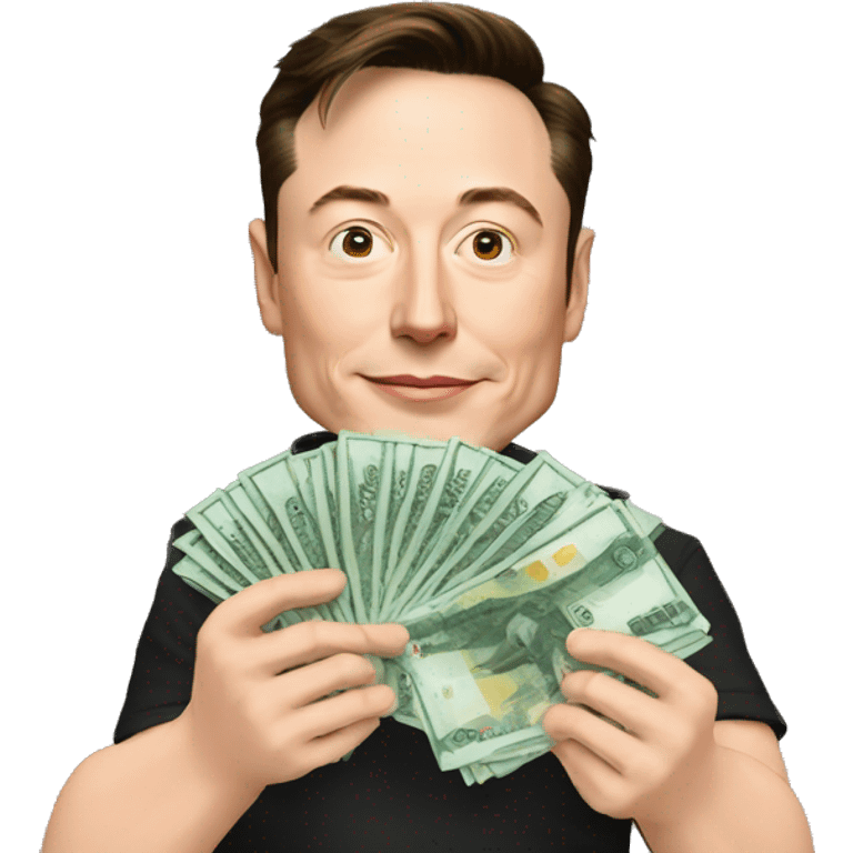 Elon Musk holds a stack of five thousand Russian banknotes in his hands emoji