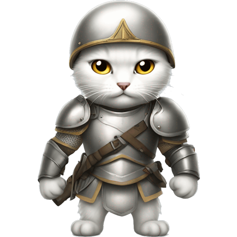 angry little white cute cat wearing armor and soldier at emoji