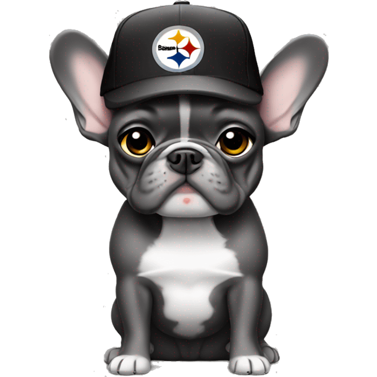 Grey frenchie wearing Pittsburgh Steelers hat emoji