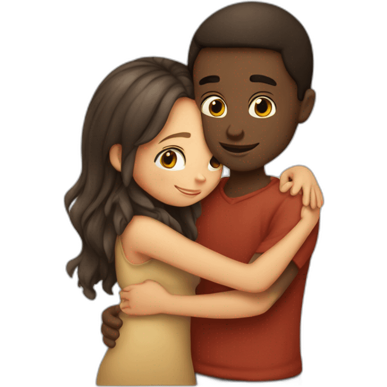 African 28 year old boy hugging a European 25 year old girl emoji