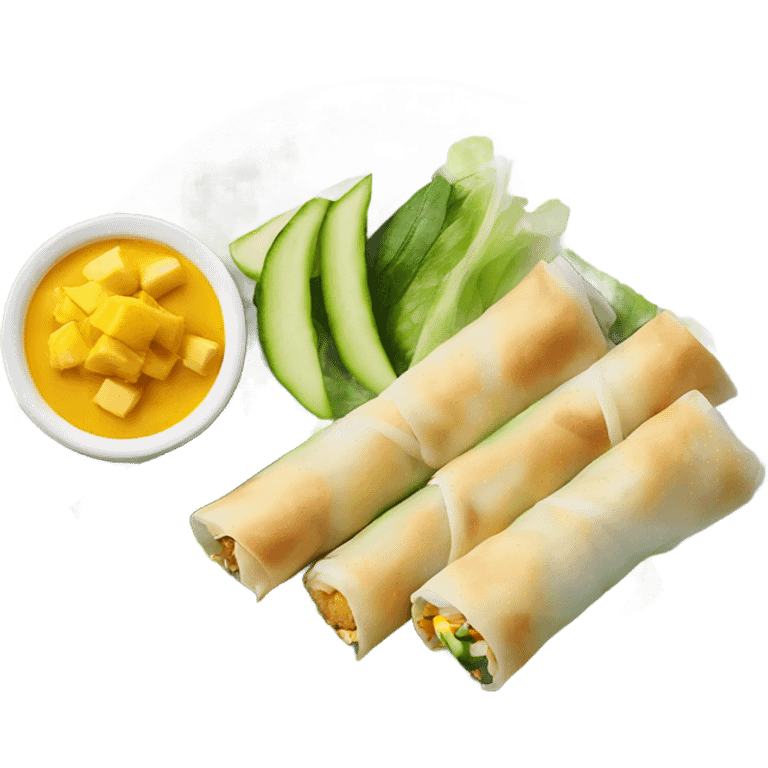 tofu salad cucumber mango filled springroll plate emoji