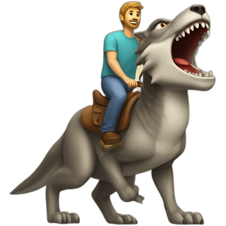 wolf riding on a dinosaur emoji