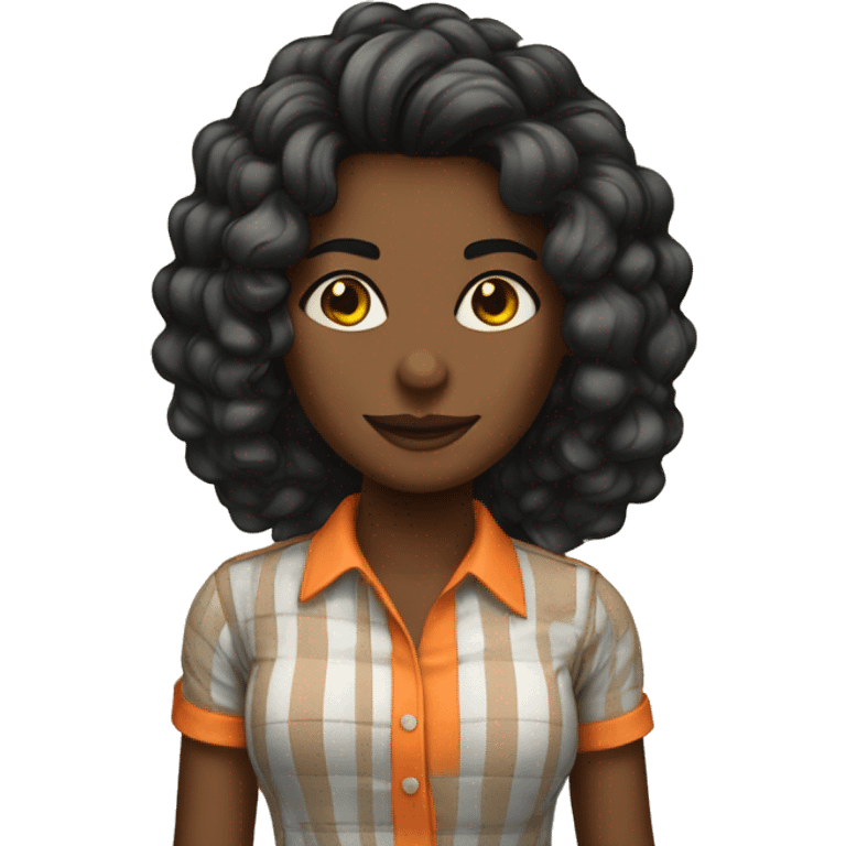 Mulher negra cabelo comprido camisa laranja emoji