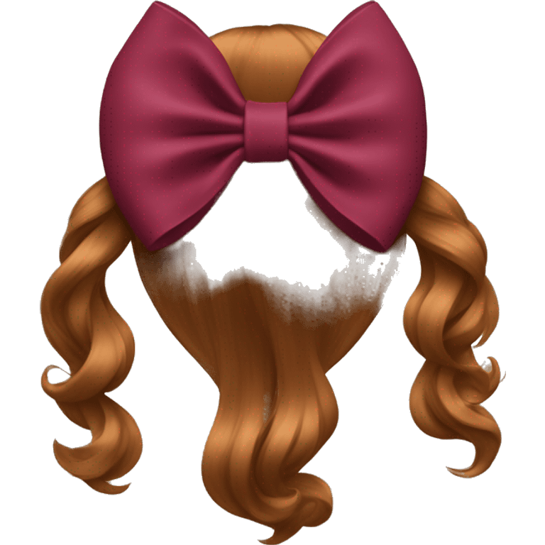 A burgundy bow in light brown hair from the back  emoji