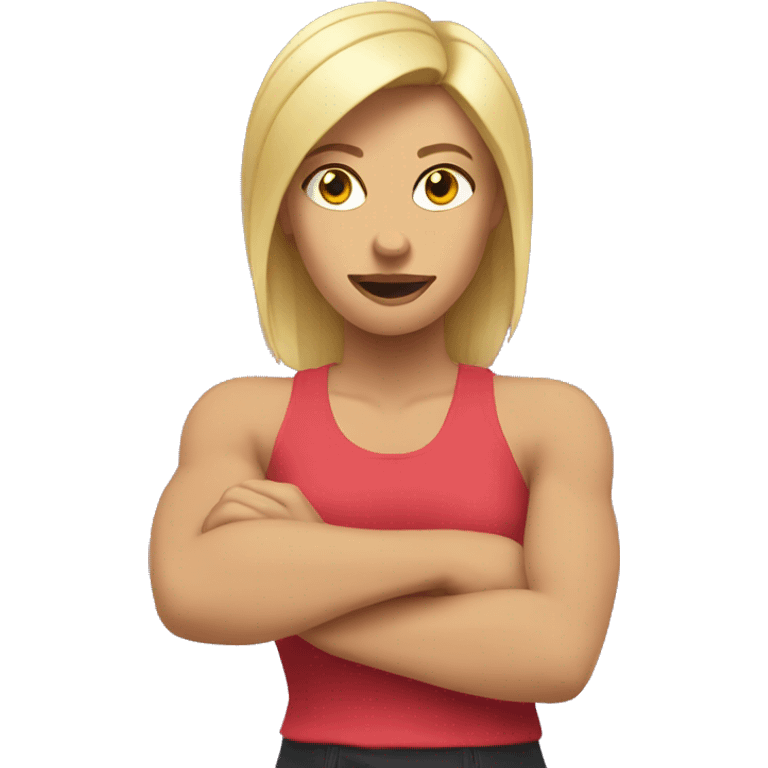 Blonde woman flexing arm muscle emoji