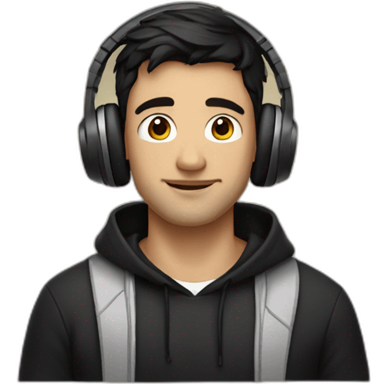 a handsome guy with dark hair in a black hoodie and headphones emoji