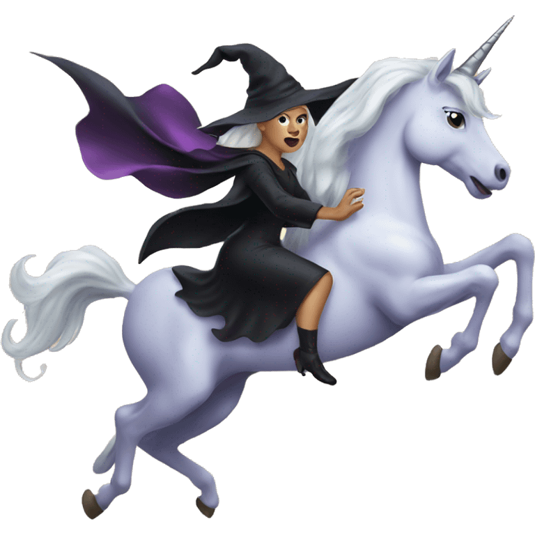 an evil witch flying a unicorn emoji