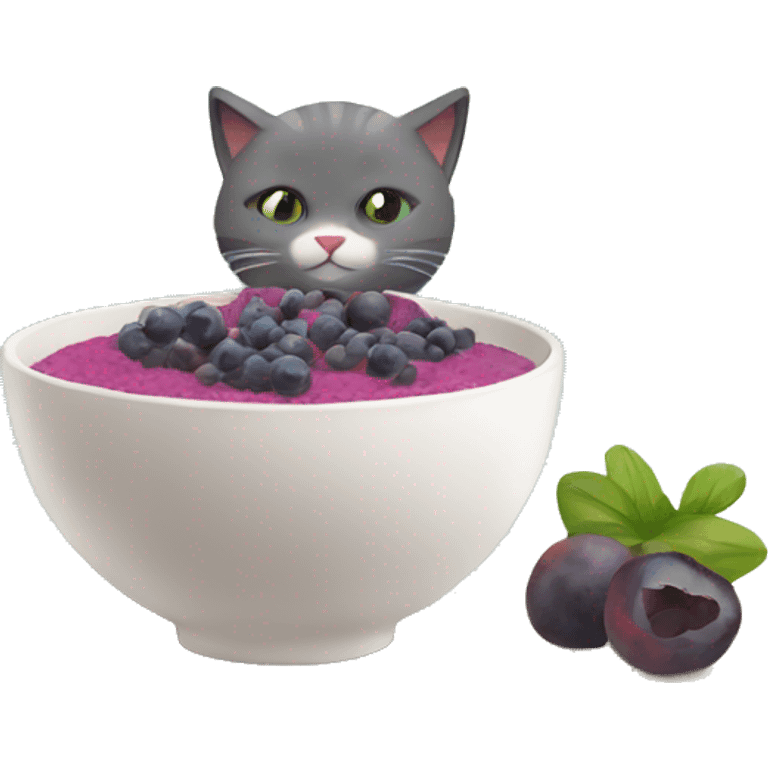 create a fit cat drinking acai from a bowl sitting on the beach emoji