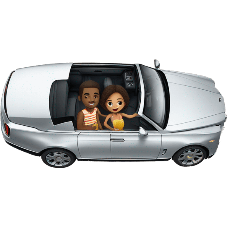 A black boy and girl on vacation inside of a Rolls Royce Cullinan  emoji